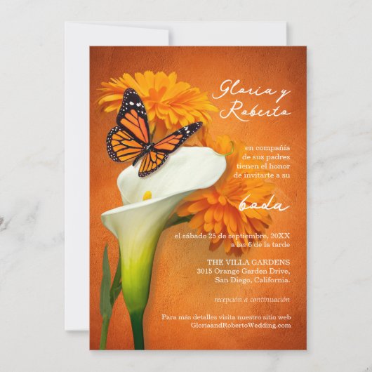 Spaans, goudsbloemen & vlinder Mexicaanse bruiloft Kaart (Voorkant)