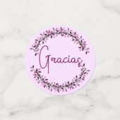 Spaans Gracias Typografie Chic Paarse Bladkrans Confetti (Kleine voorkant)