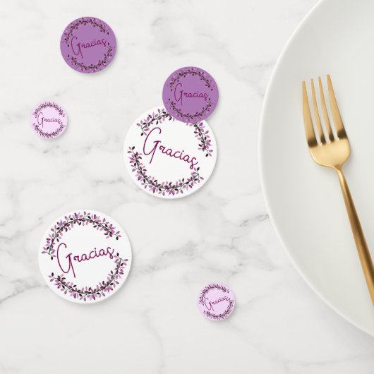 Spaans Gracias Typografie Chic Paarse Bladkrans Confetti (Groep)
