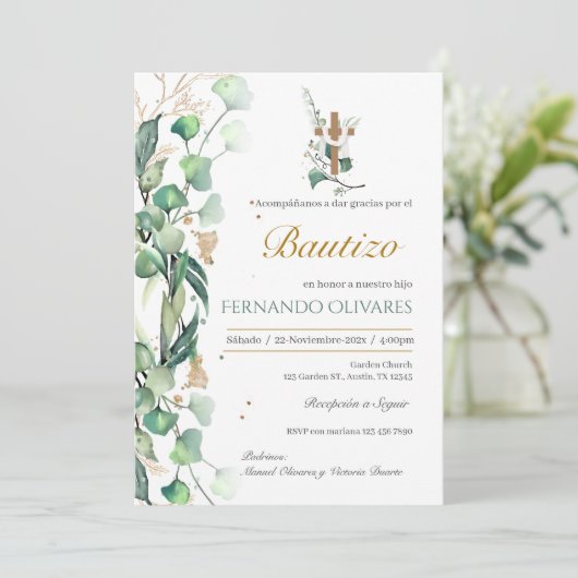 Spaans groen bloemendoop kaart (Staand voorkant)