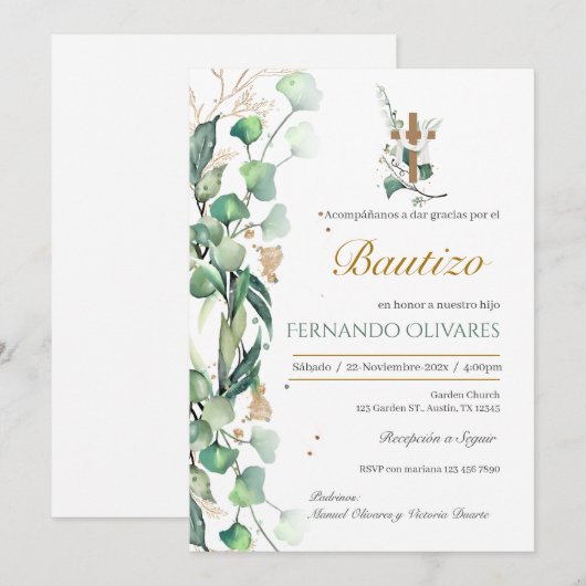 Spaans groen bloemendoop kaart (Voorkant / Achterkant)