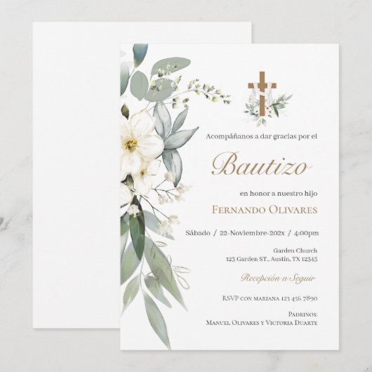 Spaans groen bloemendoop kaart (Voorkant / Achterkant)