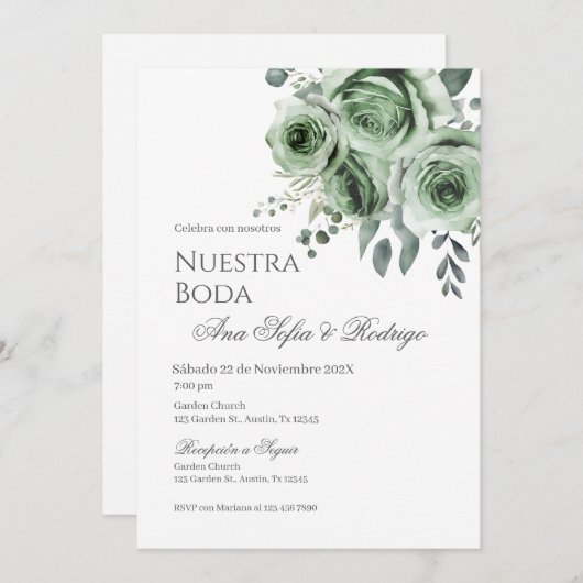 Spaans groen bloemenhuwelijk kaart (Voorkant / Achterkant)