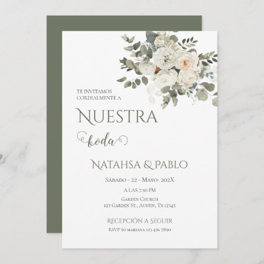 Spaans groen bruiloft kaart (Voorkant / Achterkant)