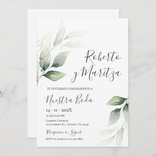 Spaans groen bruiloft kaart (Voorkant / Achterkant)