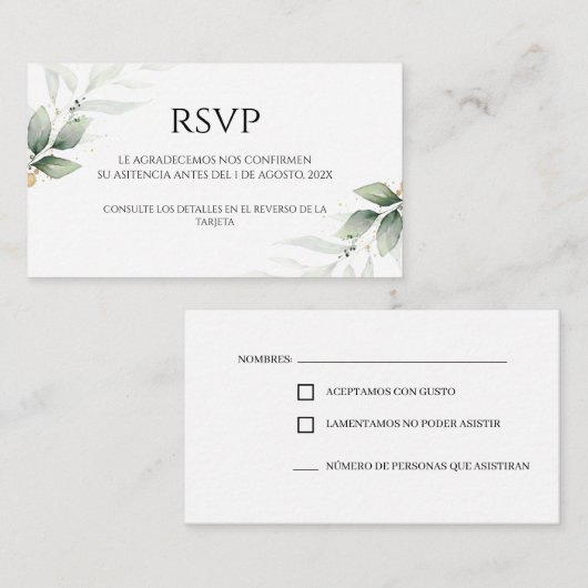 Spaans groen bruiloft RSVP Kaart (Voorkant / Achterkant)
