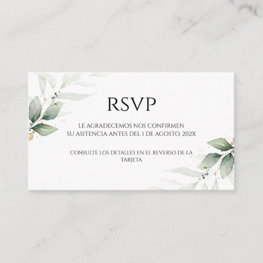 Spaans groen bruiloft RSVP Kaart (Voorkant)