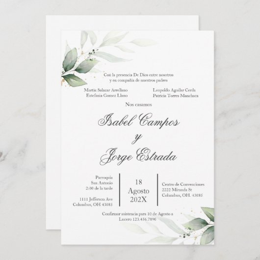 Spaans groen bruiloft uitnodiging (Voorkant / Achterkant)