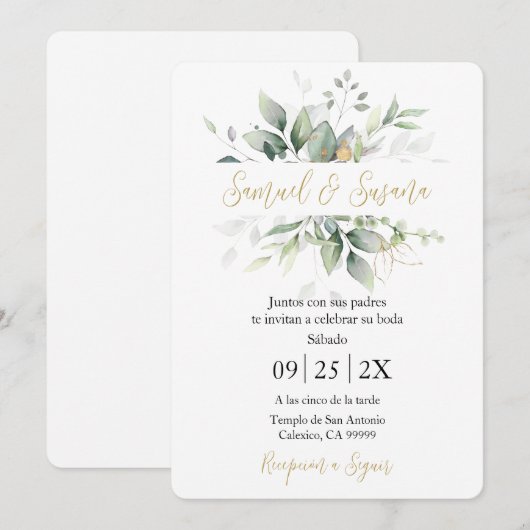 Spaans groen bruiloft uitnodiging (Voorkant / Achterkant)