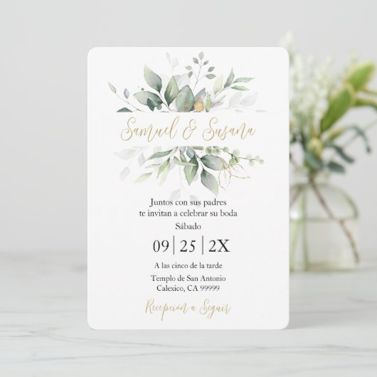 Spaans groen bruiloft uitnodiging (Staand voorkant)