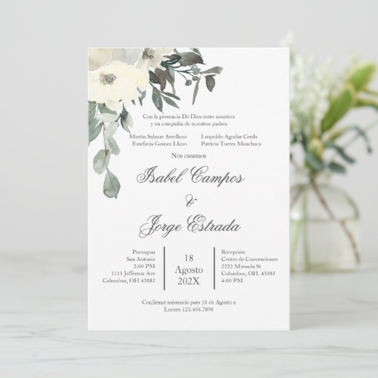 Spaans groen bruiloft uitnodiging (Staand voorkant)