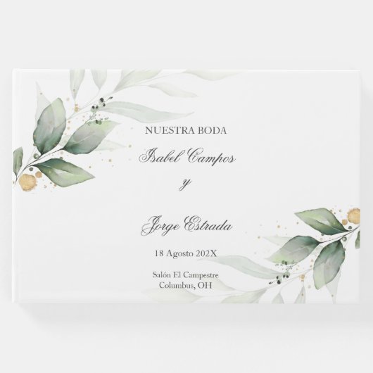 Spaans groen bruiloft uitnodiging gastenboek (Voorkant)