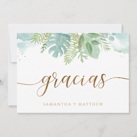 Spaans, groen en blauw groene Waterverf, Bedankkaart (Voorkant)