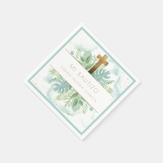 Spaans, groen jongen/meisje doop blauwe munt servet (Hoek)