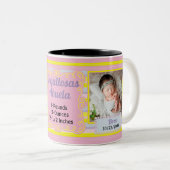 Spaans Groot Roze Geel 2 Foto Tweekleurige Koffiemok (Voorkant rechts)