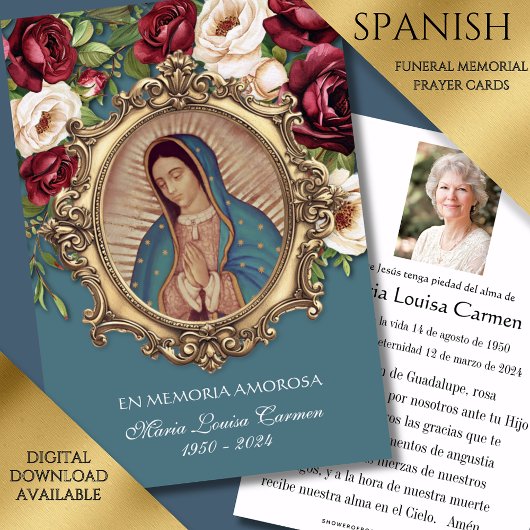 Spaans Guadalupe Foto Begrafenisgebed Heilige Kaar Aankondiging