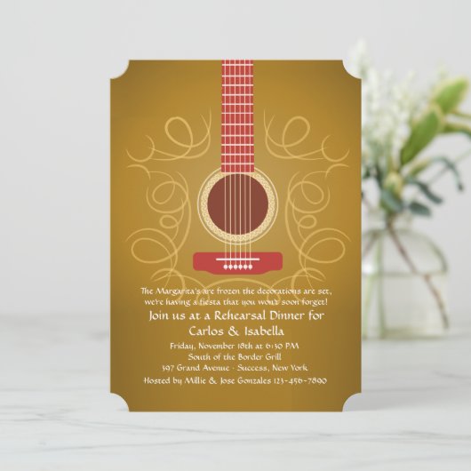 Spaans Guitar Rehearsal Dinner Invitation Kaart (Staand voorkant)