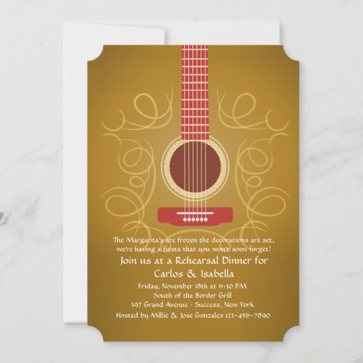 Spaans Guitar Rehearsal Dinner Invitation Kaart (Voorkant)