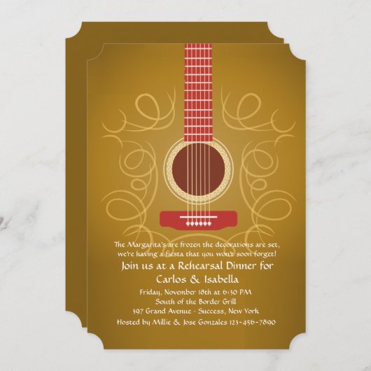 Spaans Guitar Rehearsal Dinner Invitation Kaart (Voorkant / Achterkant)