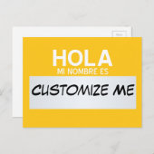 Spaans Hallo mijn naam is ... Personaliseerbaar Briefkaart (Voorkant / Achterkant)