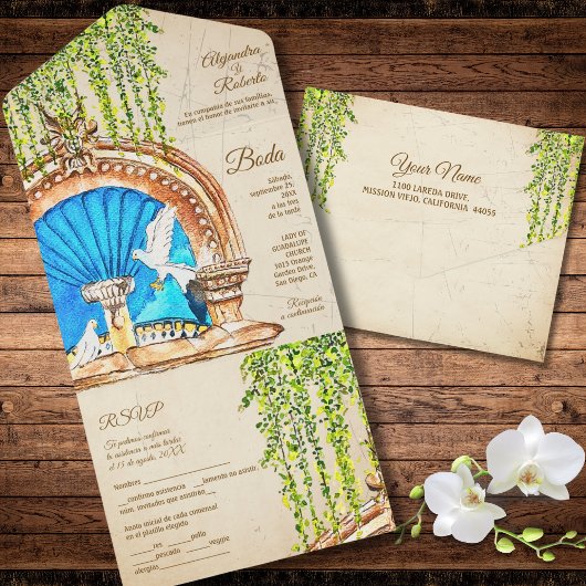 Spaans handgeschilderd Waterverf Old Mexico bruilo All In One Uitnodiging