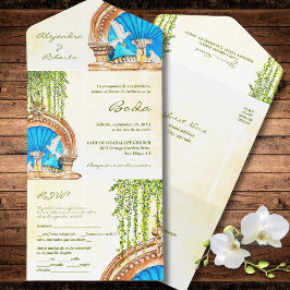 Spaans handgeschilderd Waterverf Old Mexico bruilo All In One Uitnodiging