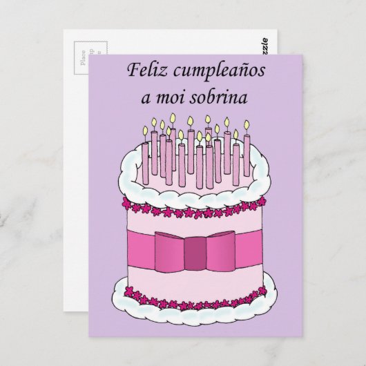 Spaans Happy Birthday Niece Cartoon Cake Briefkaart (Voorkant / Achterkant)
