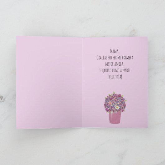 Spaans Happy Moederdag Roze Bouquet Kaart (Binnen)