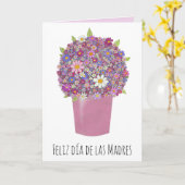 Spaans Happy Moederdag Roze Bouquet Kaart (Gele Bloem)