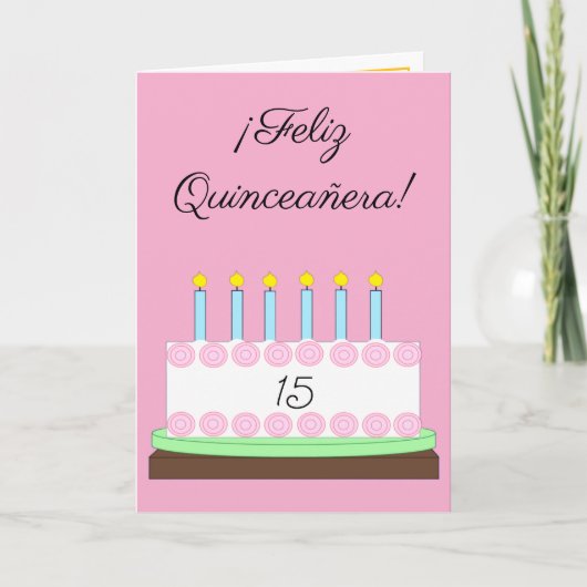 Spaans Happy Quinceañera: Roze Kaart (Voorkant)