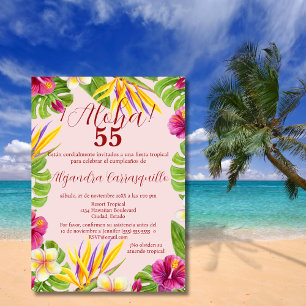 Spaans Hawaiaans Roze Aloha Kleurrijk 55ste Verjaa Kaart
