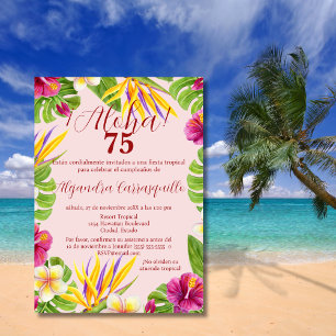 Spaans Hawaiiaans Roze Aloha Elegant 75ste Verjaar Kaart