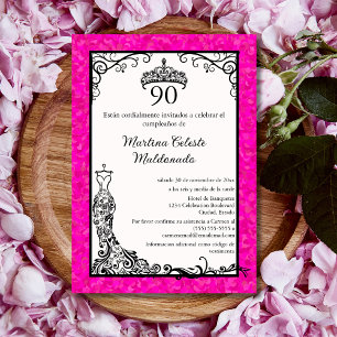 Spaans heet roze zwart chic 90ste verjaardagsfeest kaart