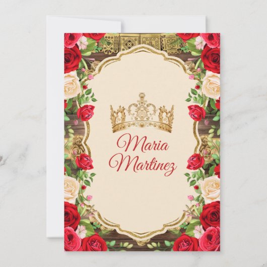 Spaans helder rood bloemig rustiek hout quiñceaner kaart (Achterkant)