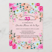 Spaans Helderroze Bloemen 35e Verjaardagsfeest Kaart (Voorkant / Achterkant)