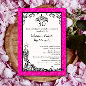 Spaans Hot Pink Zwart Fancy 30ste Verjaardagsfeest Kaart