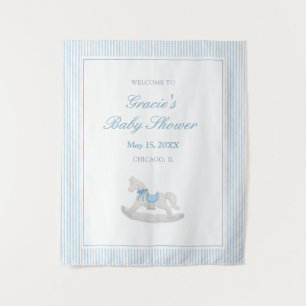 Spaans Houten Paard Baby Shower Welkomstbord Blauw Wandkleed