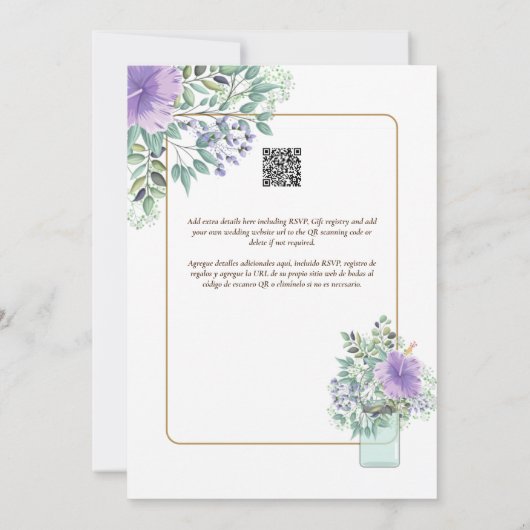 Spaans Huwelijksuitnodiging Bloemig Trouwfeest Rus Kaart (Achterkant)