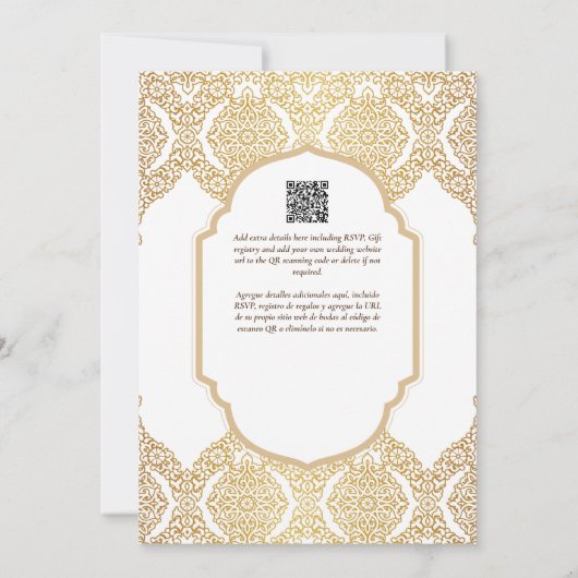 Spaans Huwelijksuitnodiging Elegant Wit Goud Versi Kaart (Achterkant)