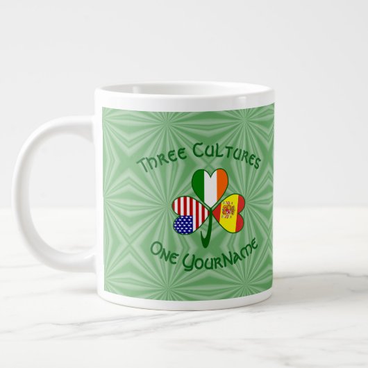 Spaans Iers Amerikaanse Vlag Shamrock Personaliser Grote Koffiekop (Links)
