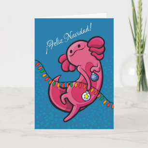 Spaans kerst Schattige Axolotl met Ornamenten Kaart