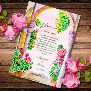 Spaans Kleurrijke Waterverf Bloemen Oude Stad Mexi Bedankkaart