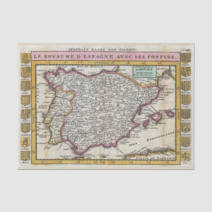 Spaans Koninkrijk Oude Wereldkaart Spanje Tissuepapier