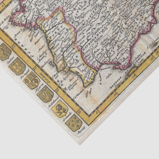 Spaans Koninkrijk Oude Wereldkaart Spanje Tissuepapier (Detail)