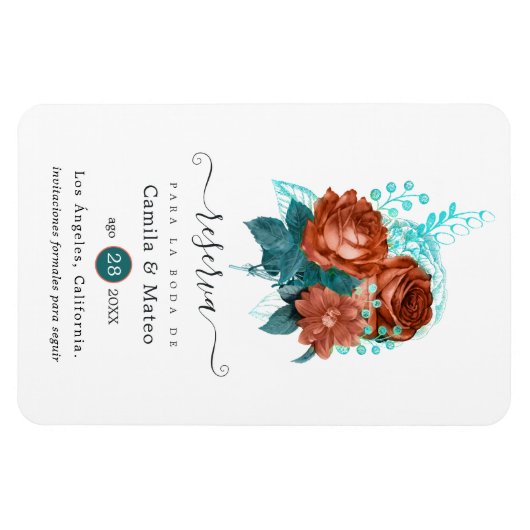 Spaans koraal en Turquoise Wedding Save the Date Magneet (Horizontaal)