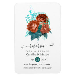 Spaans koraal en Turquoise Wedding Save the Date Magneet