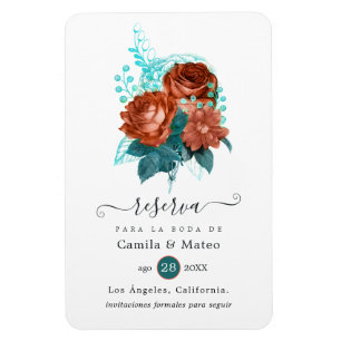 Spaans koraal en Turquoise Wedding Save the Date Magneet