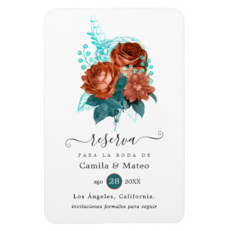 Spaans koraal en Turquoise Wedding Save the Date Magneet