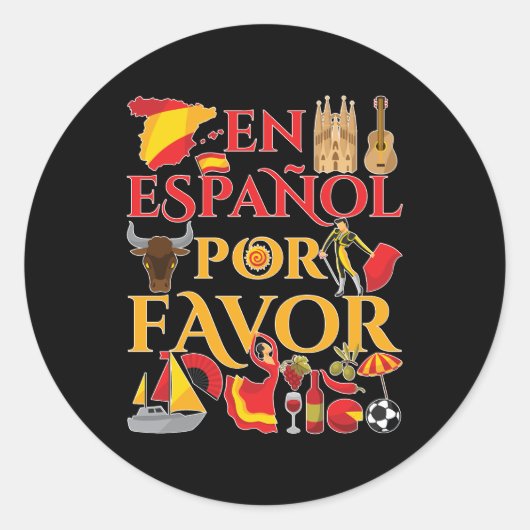Spaans leraar en espanol voor ronde sticker (Voorkant)
