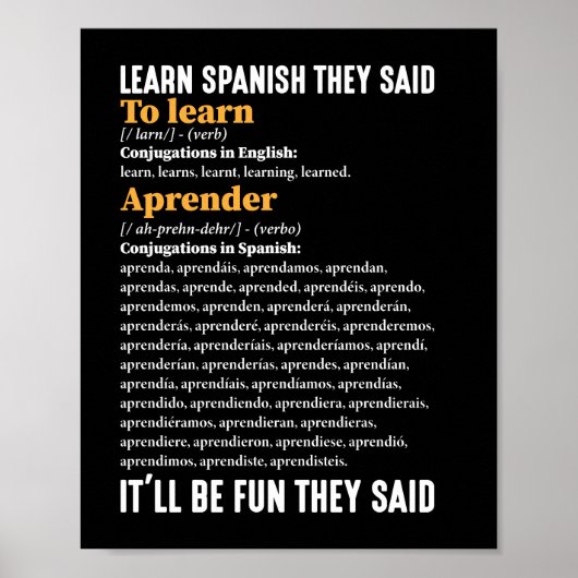 Spaans leren Het zal leuk zijn, zeiden ze grappig Poster (Voorkant)